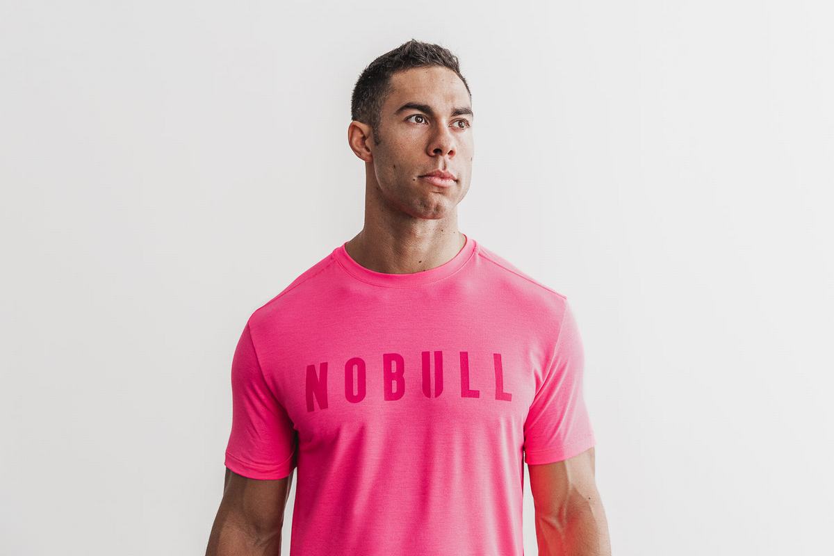 Nobull Men's T Shirts Pink | Australia (SW6107)